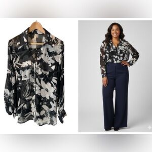 Perseption Black and White Floral Top